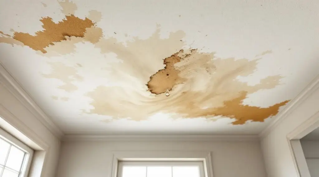 Clips Restoration technician using a moisture meter to inspect a water-stained ceiling in a Las Vegas residential home.