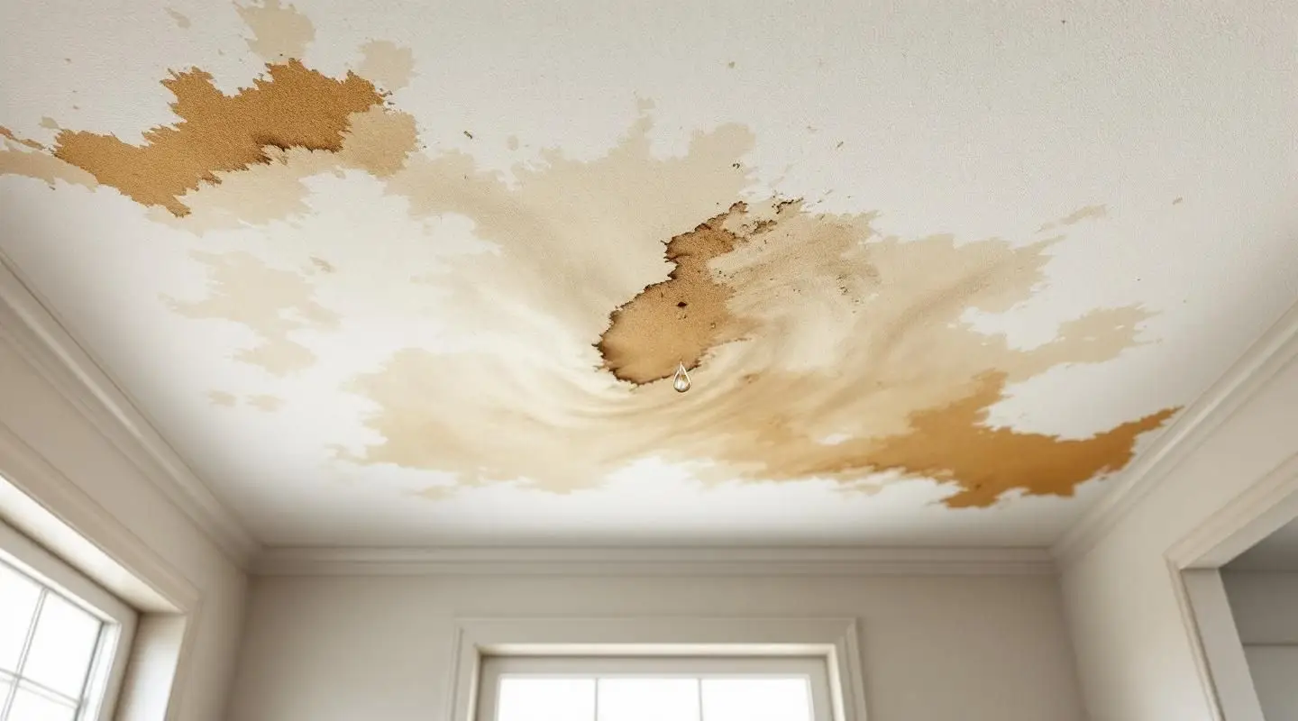 Clips Restoration technician using a moisture meter to inspect a water-stained ceiling in a Las Vegas residential home.